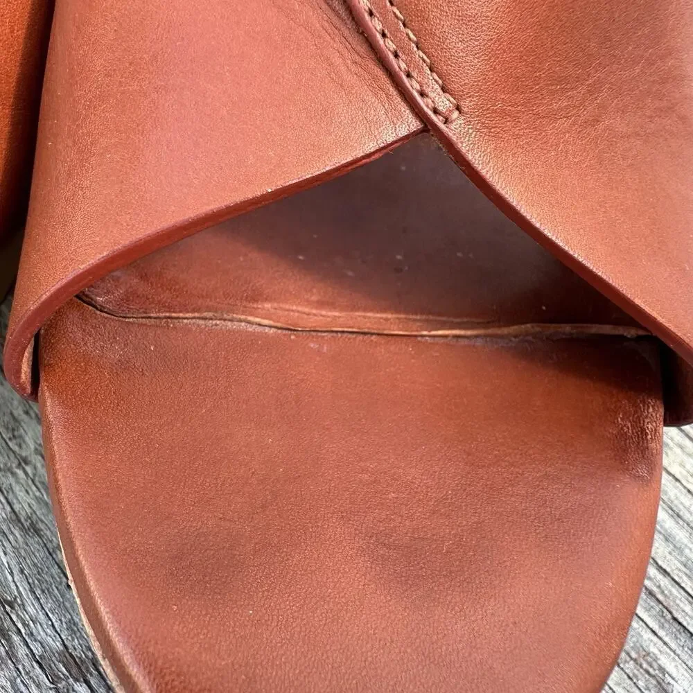 Diane Von Furstenberg Camel Wood Wedge Crossover Heels Women’s 9.5 - 999